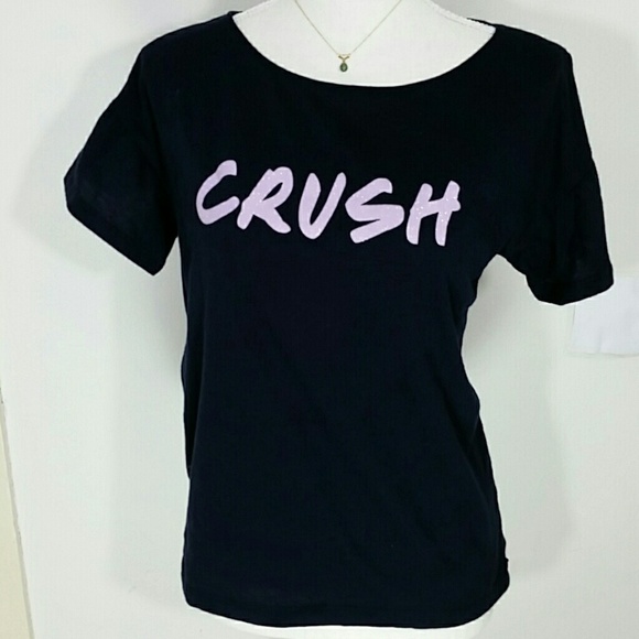 Tshirt top short sleeve Crush graphic stretchy Boat Neck Vintage Navy - Picture 1 of 6